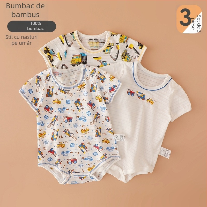 Body romper pentru nou-născuți, stil japonez, plasă din bumbac 100%, mâneci scurte, vară