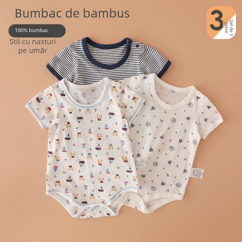 Body romper pentru nou-născuți, stil japonez, plasă din bumbac 100%, mâneci scurte, vară