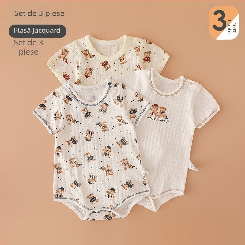 Body romper pentru nou-născuți, stil japonez, plasă din bumbac 100%, mâneci scurte, vară