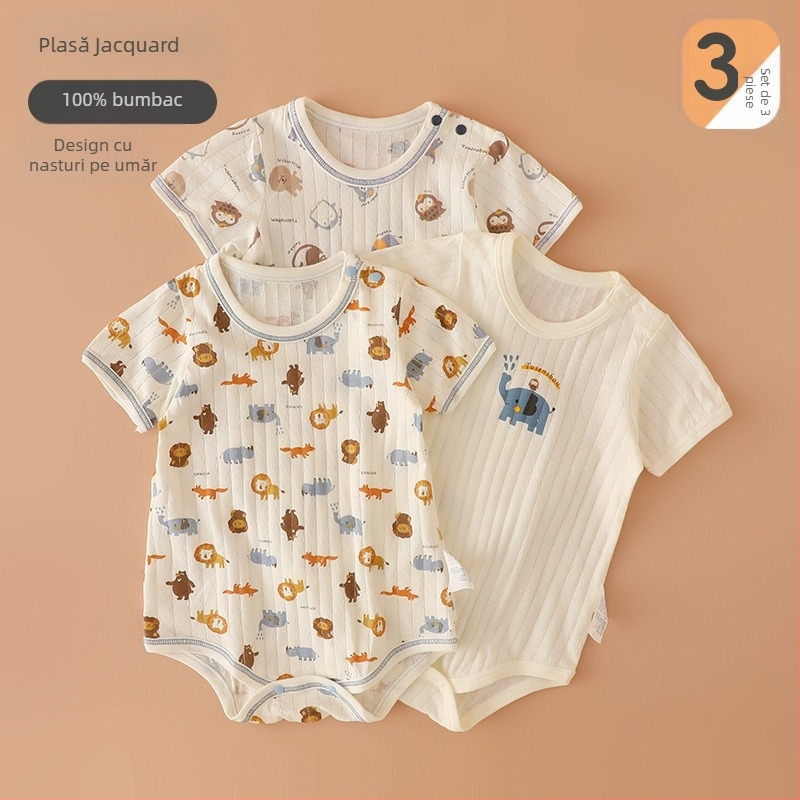 Body romper pentru nou-născuți, stil japonez, plasă din bumbac 100%, mâneci scurte, vară