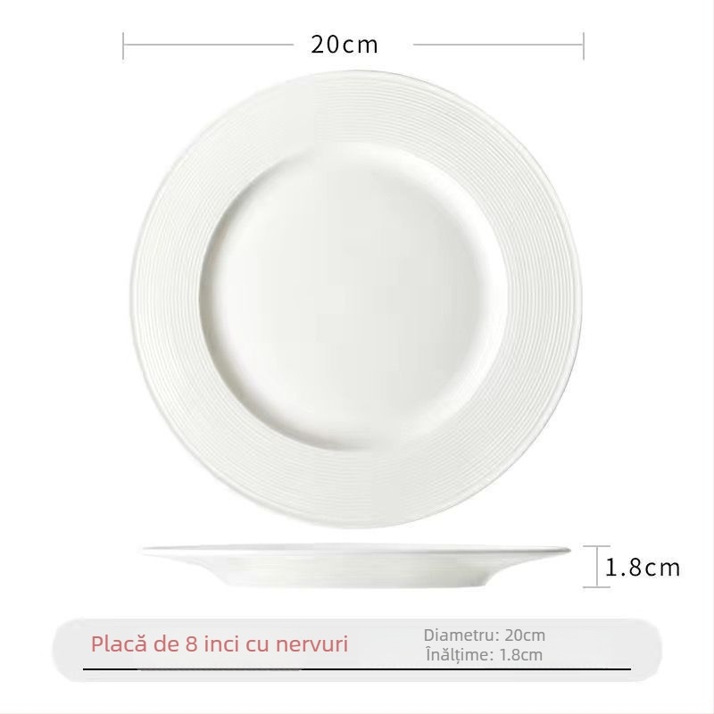 Farfurie albă de porțelan pentru cină, rotundă, design minimalist, farfurie ceramică pentru mese și deserturi, veselă de uz casnic