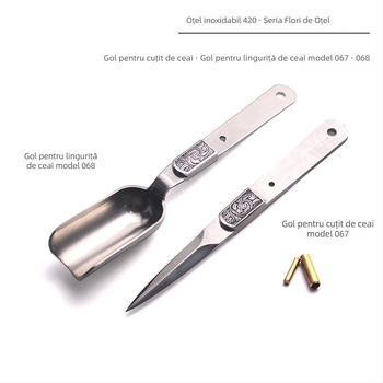 Oțel inoxidabil – Seria Flori: Cuțit de ceai, Sabie de ceai și Preforme de Lingură de ceai pentru ceremonia ceaiului DIY 067·068