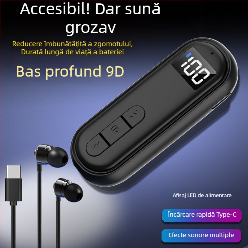 Receptor Bluetooth tip clip-on cu conducție osoasă, sunet de înaltă calitate, reducere a zgomotului, apeluri HD și ascultarea muzicii