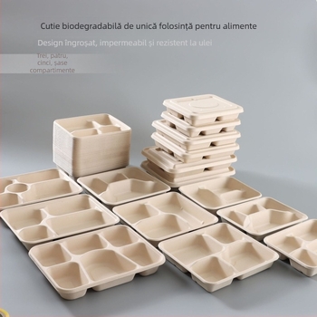 Cutie de prânz de unică folosință, cu patru compartimente, din pulpă de hârtie, ambalaj take-out ecologic, de înaltă calitate