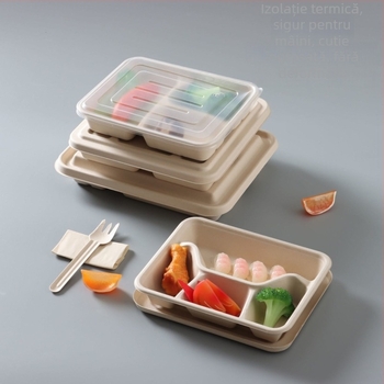 Cutie de prânz de unică folosință, cu patru compartimente, din pulpă de hârtie, ambalaj take-out ecologic, de înaltă calitate