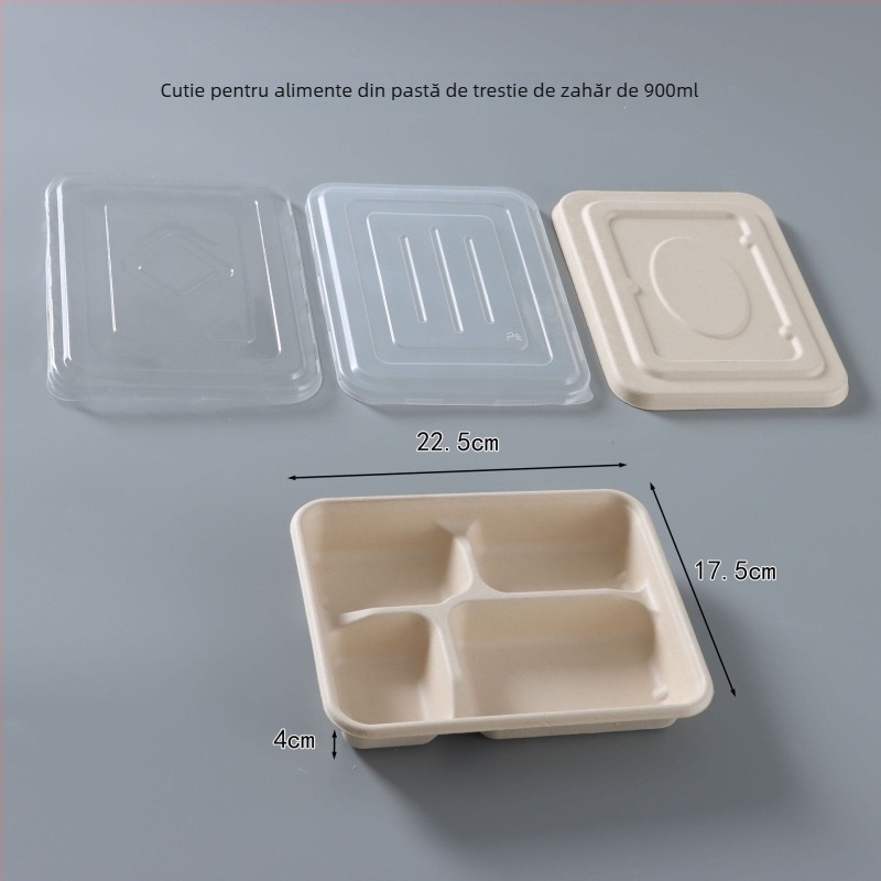 Cutie de prânz de unică folosință, cu patru compartimente, din pulpă de hârtie, ambalaj take-out ecologic, de înaltă calitate