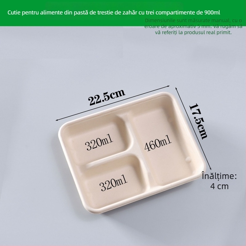 Cutie de prânz de unică folosință, cu patru compartimente, din pulpă de hârtie, ambalaj take-out ecologic, de înaltă calitate