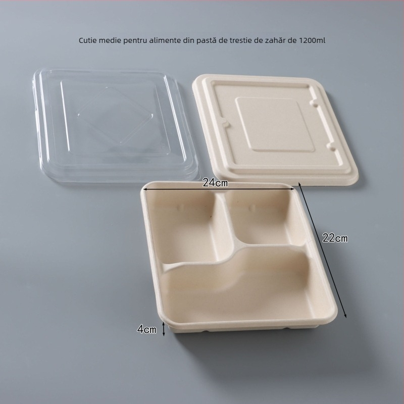 Cutie de prânz de unică folosință, cu patru compartimente, din pulpă de hârtie, ambalaj take-out ecologic, de înaltă calitate
