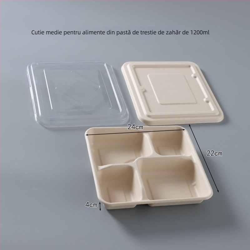 Cutie de prânz de unică folosință, cu patru compartimente, din pulpă de hârtie, ambalaj take-out ecologic, de înaltă calitate