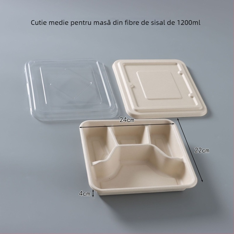 Cutie de prânz de unică folosință, cu patru compartimente, din pulpă de hârtie, ambalaj take-out ecologic, de înaltă calitate