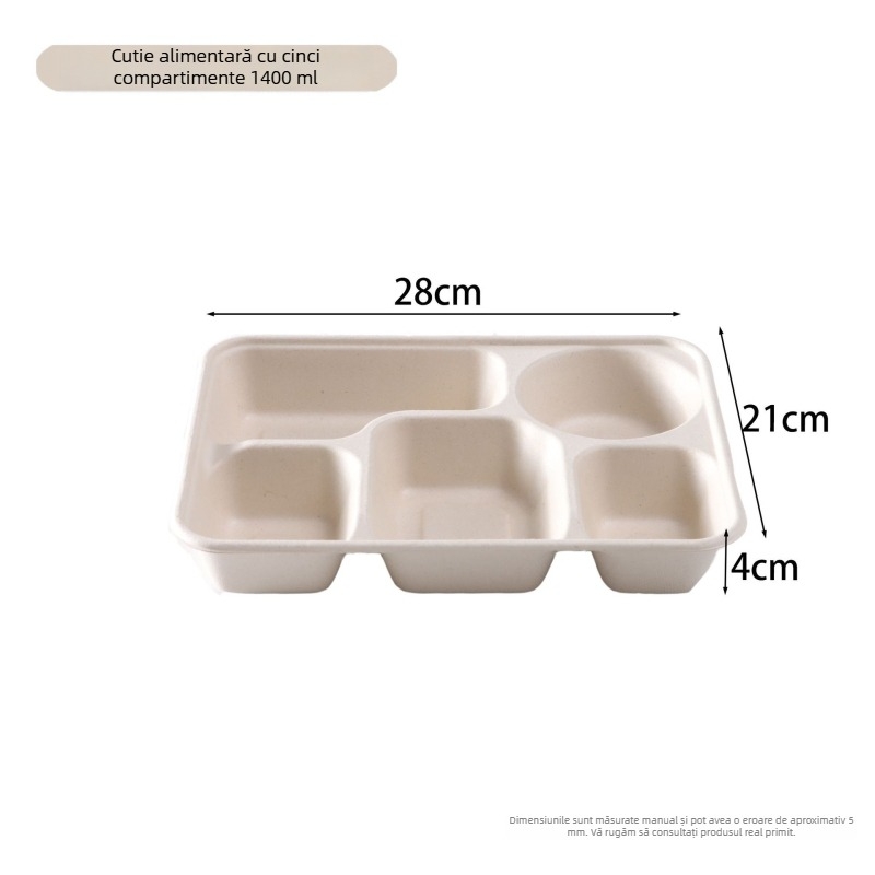 Cutie de prânz de unică folosință, cu patru compartimente, din pulpă de hârtie, ambalaj take-out ecologic, de înaltă calitate