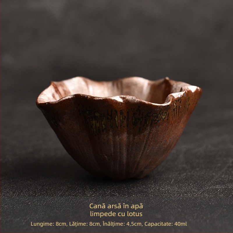 Ceșcuță ceramică pentru ceai, arsă la cuptor cu lemn, cu design de mugur de floare realizat manual, ceașcă unică pentru degustare de ceai