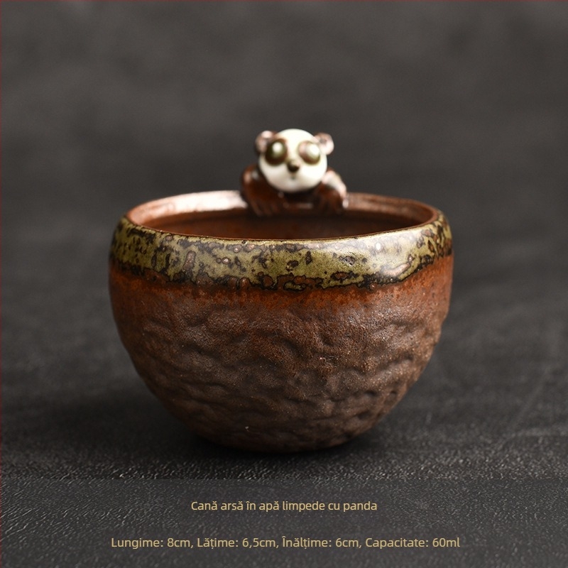Ceșcuță ceramică pentru ceai, arsă la cuptor cu lemn, cu design de mugur de floare realizat manual, ceașcă unică pentru degustare de ceai