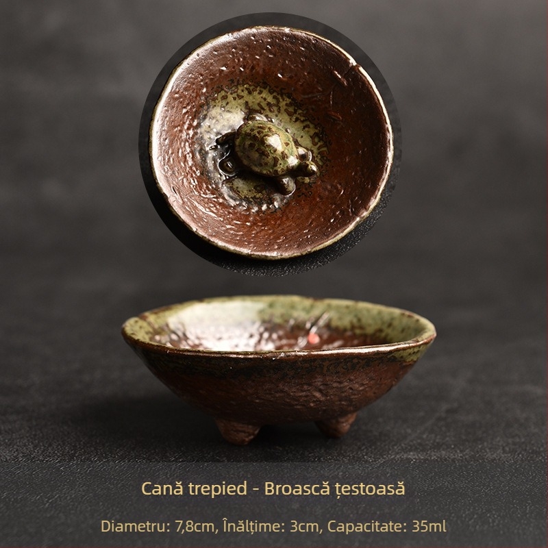 Ceșcuță ceramică pentru ceai, arsă la cuptor cu lemn, cu design de mugur de floare realizat manual, ceașcă unică pentru degustare de ceai