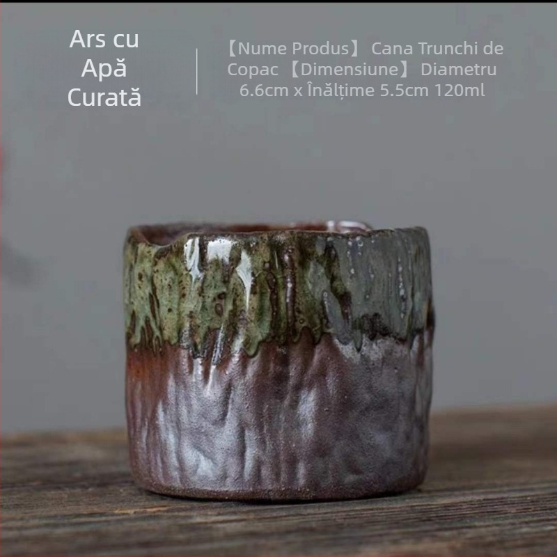 Ceșcuță ceramică pentru ceai, arsă la cuptor cu lemn, cu design de mugur de floare realizat manual, ceașcă unică pentru degustare de ceai