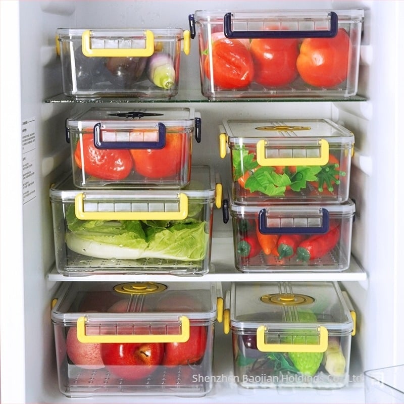 Cutie transparentă de depozitare a alimentelor, etanșă, compatibilă cu cuptorul cu microunde și frigider, ideală pentru organizarea bucătăriei. Capacități 2,1-3 L sau 5 L+.