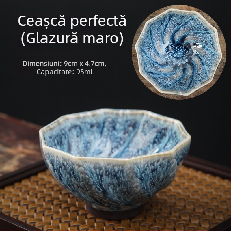 Ceașcă de ceai Jianzhan cu glazură Tianmu, din porțelan, stil cinci elemente