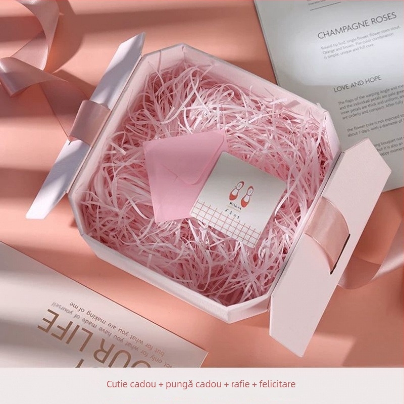 Cutie cadou de Ziua Îndrăgostiților, roz cu uși duble, set de suveniruri de nuntă cu bomboane și ciocolată, ambalaj pentru îngrijirea pielii și produse cosmetice