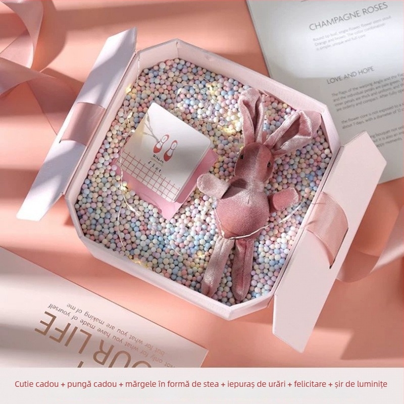 Cutie cadou de Ziua Îndrăgostiților, roz cu uși duble, set de suveniruri de nuntă cu bomboane și ciocolată, ambalaj pentru îngrijirea pielii și produse cosmetice