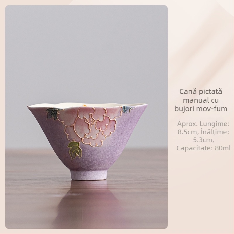 Gaiwan nou, pictură manuală mov fumuriu, ceașă de ceai ceramică cu capac, set de ceai, cadou pentru cel mai bun prieten