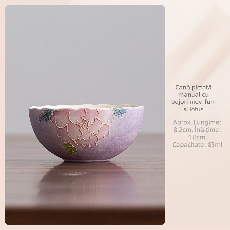 Gaiwan nou, pictură manuală mov fumuriu, ceașă de ceai ceramică cu capac, set de ceai, cadou pentru cel mai bun prieten