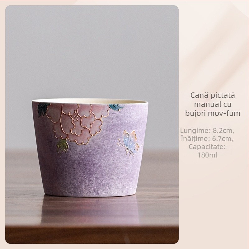 Gaiwan nou, pictură manuală mov fumuriu, ceașă de ceai ceramică cu capac, set de ceai, cadou pentru cel mai bun prieten