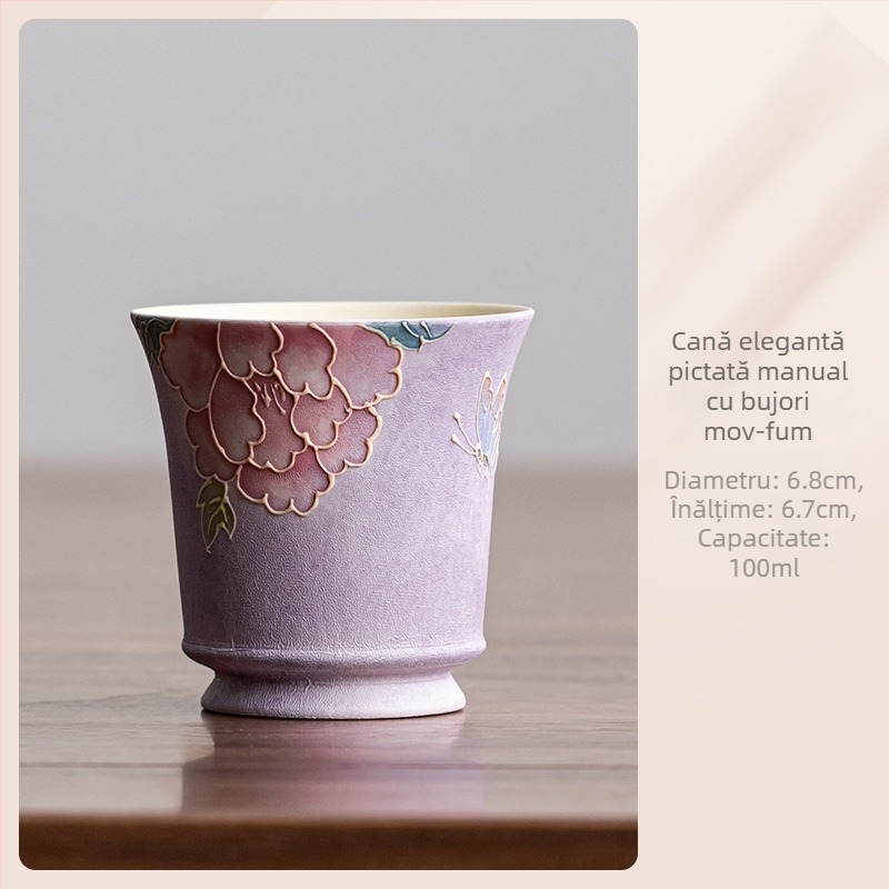 Gaiwan nou, pictură manuală mov fumuriu, ceașă de ceai ceramică cu capac, set de ceai, cadou pentru cel mai bun prieten