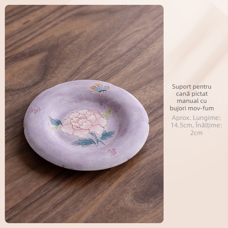 Gaiwan nou, pictură manuală mov fumuriu, ceașă de ceai ceramică cu capac, set de ceai, cadou pentru cel mai bun prieten