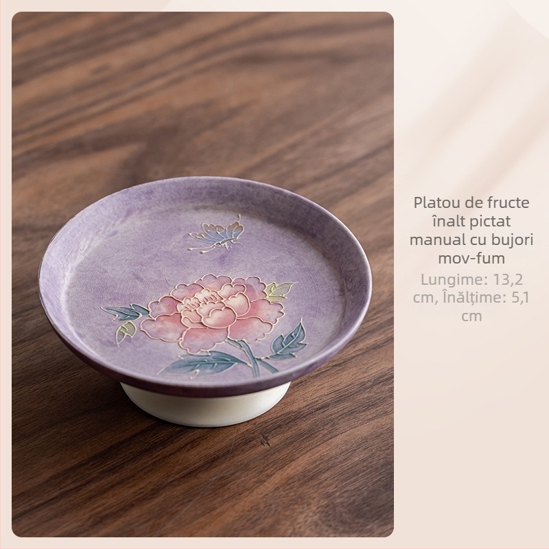 Gaiwan nou, pictură manuală mov fumuriu, ceașă de ceai ceramică cu capac, set de ceai, cadou pentru cel mai bun prieten