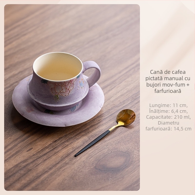 Gaiwan nou, pictură manuală mov fumuriu, ceașă de ceai ceramică cu capac, set de ceai, cadou pentru cel mai bun prieten