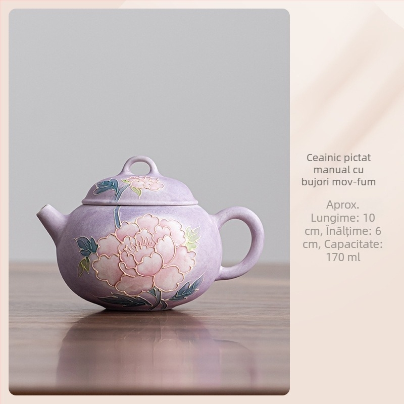 Gaiwan nou, pictură manuală mov fumuriu, ceașă de ceai ceramică cu capac, set de ceai, cadou pentru cel mai bun prieten