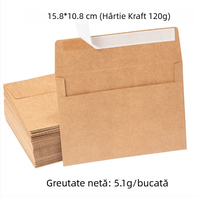 Plicuri de invitație din hârtie kraft, goale, autoadezive cu folie de despachetare, dimensiuni 13×18 cm și 15,8×10,8 cm