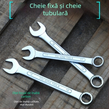 Direct de la fabrică: set complet de chei combinate cu textură nervuri convex, finisaje lucioase oglindite și mate, pentru reparații auto.