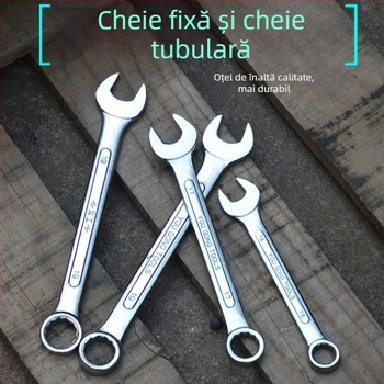 Direct de la fabrică: set complet de chei combinate cu textură nervuri convex, finisaje lucioase oglindite și mate, pentru reparații auto.
