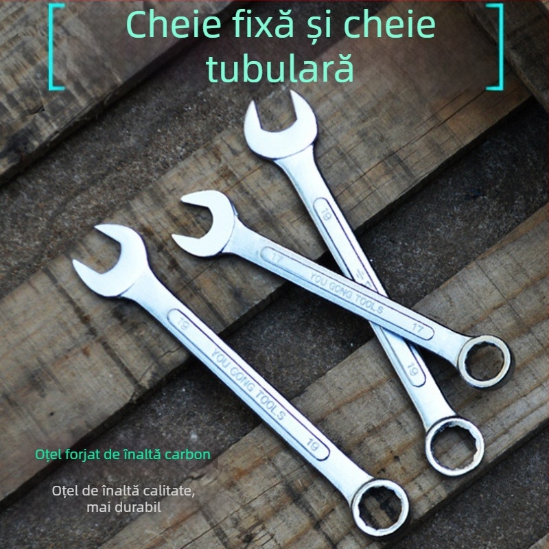 Direct de la fabrică: set complet de chei combinate cu textură nervuri convex, finisaje lucioase oglindite și mate, pentru reparații auto.