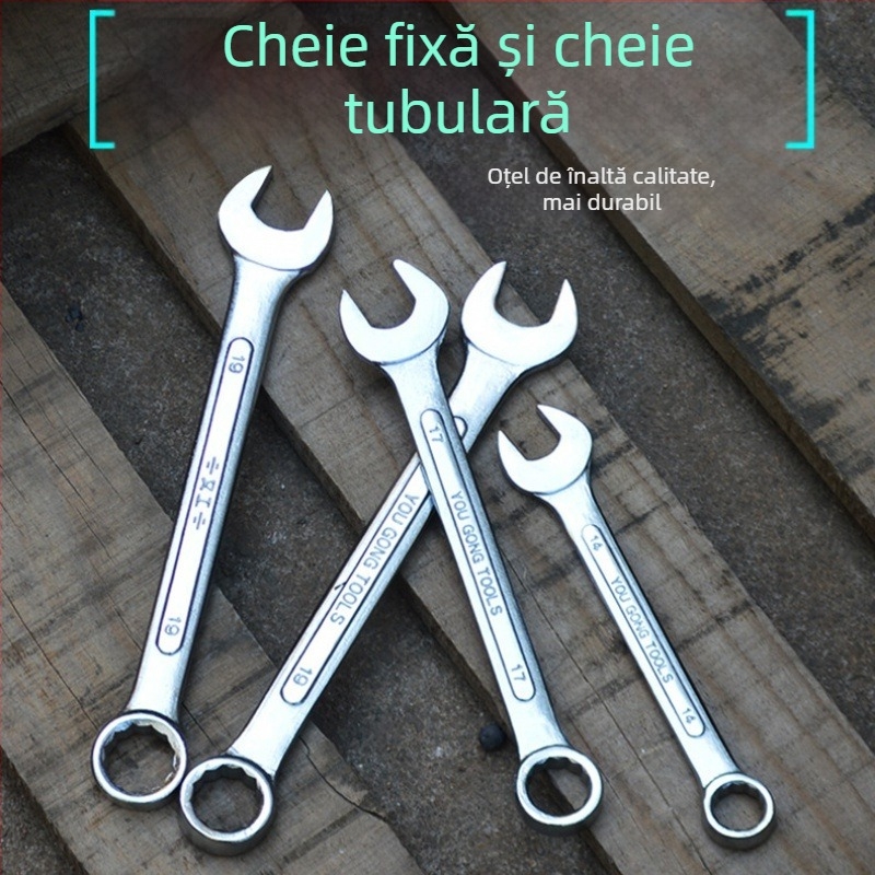 Direct de la fabrică: set complet de chei combinate cu textură nervuri convex, finisaje lucioase oglindite și mate, pentru reparații auto.
