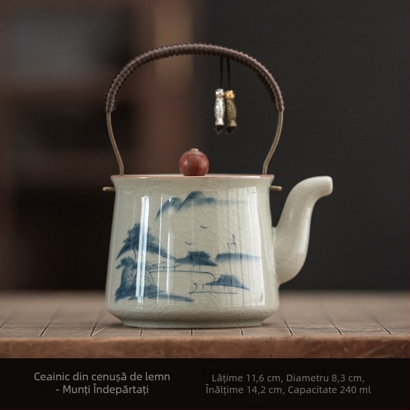 Ceainic pictat manual cu mâner, în stil nou chinezesc Ge Kiln, ceramic pentru uz casnic, ceainic cu filtru pentru prepararea ceaiului Kung Fu