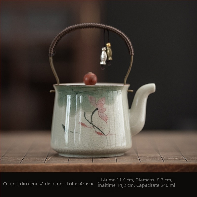 Ceainic pictat manual cu mâner, în stil nou chinezesc Ge Kiln, ceramic pentru uz casnic, ceainic cu filtru pentru prepararea ceaiului Kung Fu