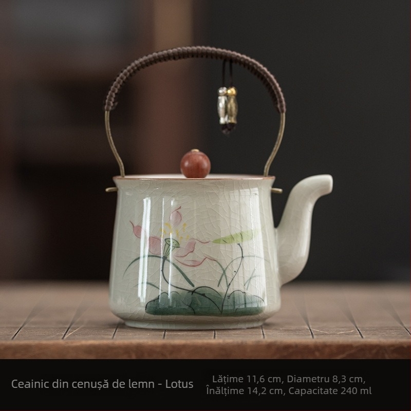 Ceainic pictat manual cu mâner, în stil nou chinezesc Ge Kiln, ceramic pentru uz casnic, ceainic cu filtru pentru prepararea ceaiului Kung Fu