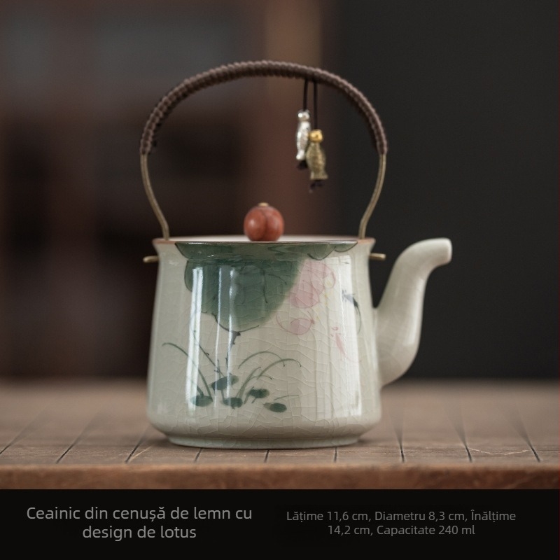 Ceainic pictat manual cu mâner, în stil nou chinezesc Ge Kiln, ceramic pentru uz casnic, ceainic cu filtru pentru prepararea ceaiului Kung Fu