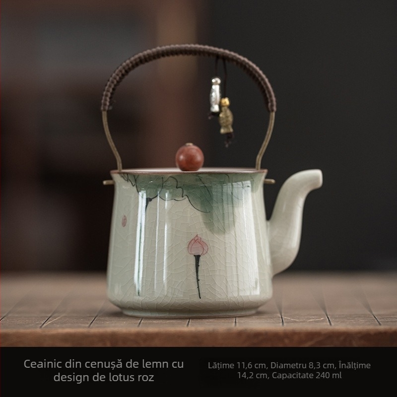 Ceainic pictat manual cu mâner, în stil nou chinezesc Ge Kiln, ceramic pentru uz casnic, ceainic cu filtru pentru prepararea ceaiului Kung Fu