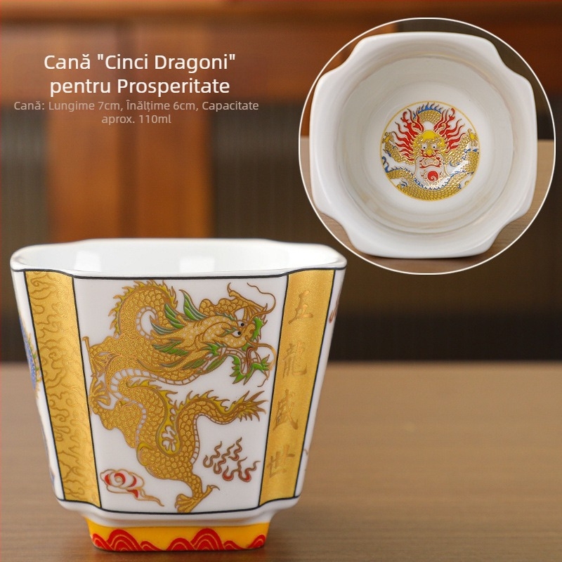 Cupe de ceai cu dragon și phoenix, set porțelan cadou, logo personalizat, stil chinezesc nou