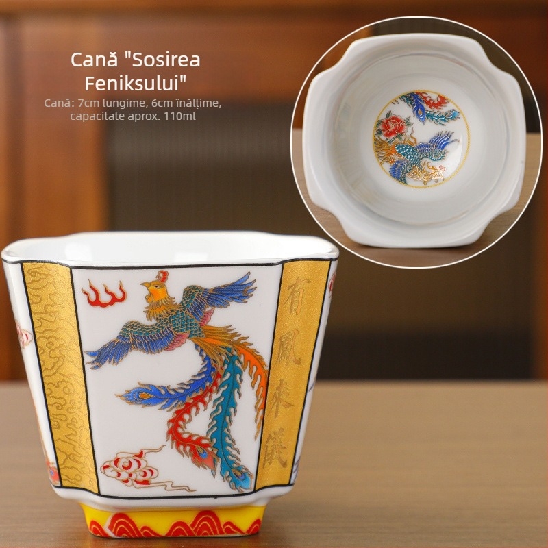 Cupe de ceai cu dragon și phoenix, set porțelan cadou, logo personalizat, stil chinezesc nou