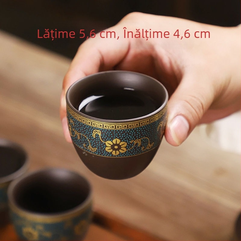 Set de 6 cești Jianzhan cu glazură Tenmoku, ceramică arsă în cuptor, mici cești de degustare