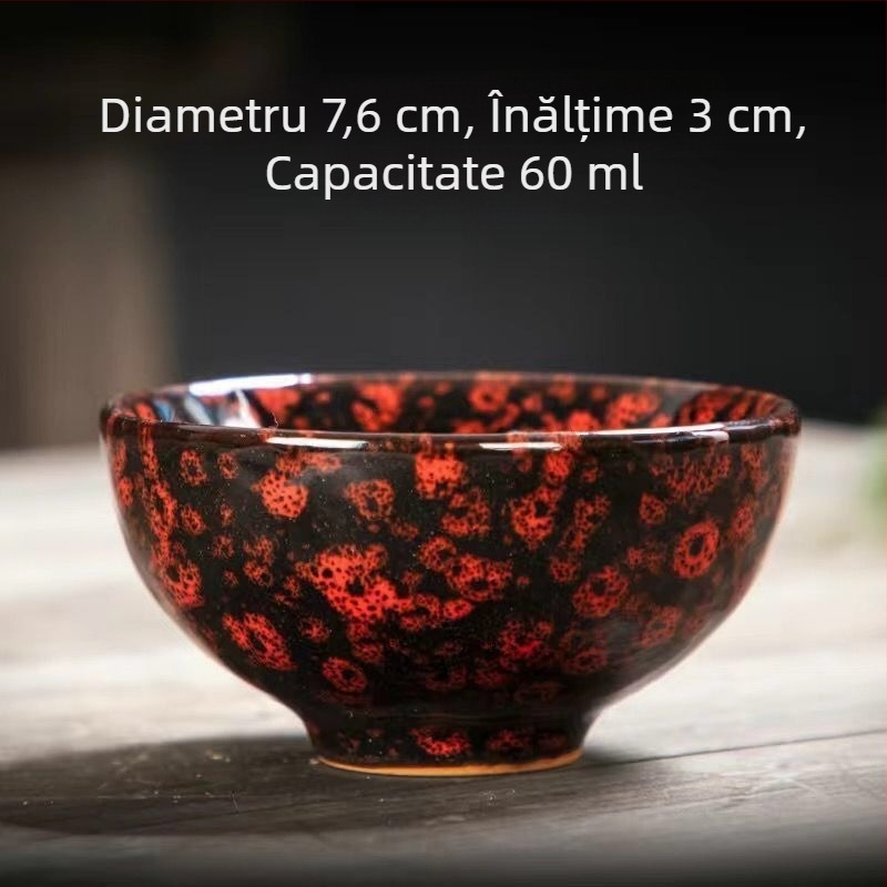Set de 6 cești Jianzhan cu glazură Tenmoku, ceramică arsă în cuptor, mici cești de degustare