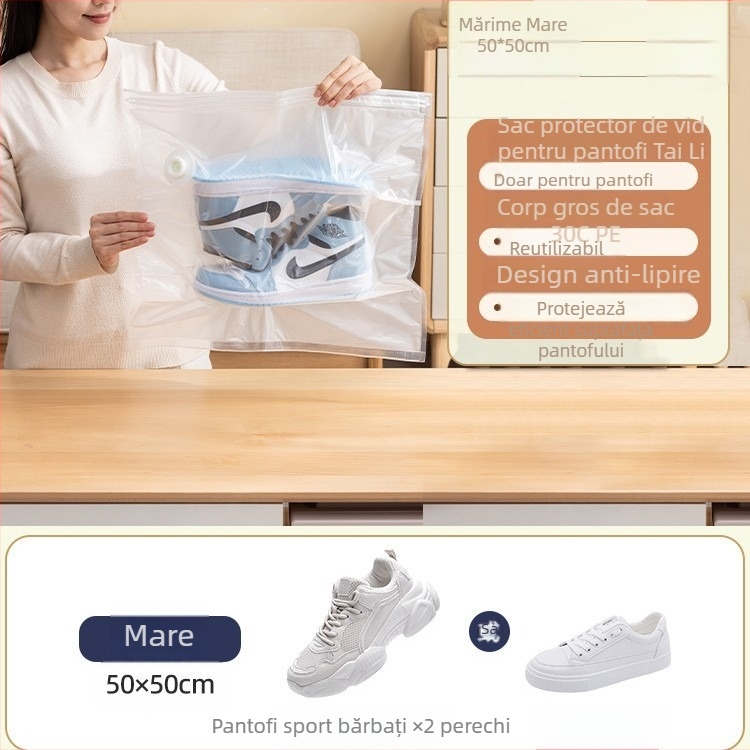 Taili geantă de depozitare pentru pantofi cu compresie vid pentru adidași — protecție împotriva oxidării, umezelii, mucegaiului, îngălbenirii, prafului, sigilată