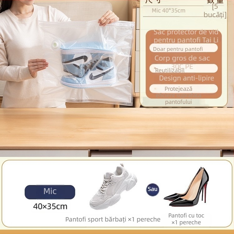 Taili geantă de depozitare pentru pantofi cu compresie vid pentru adidași — protecție împotriva oxidării, umezelii, mucegaiului, îngălbenirii, prafului, sigilată