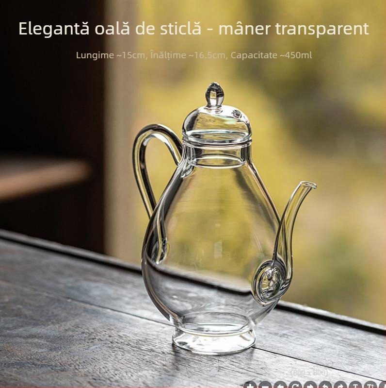 Ceainic din sticlă cu design inspirat din Dinastia Song, set de ceai din sticlă borosilicată rezistentă la căldură