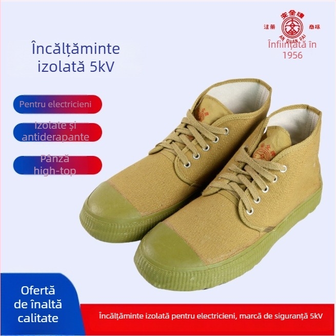 Pantofi de lucru din canvas cu izolație 5kV, protecție împotriva electroșocurilor, înalți, antiderapante, rezistenți la uzură