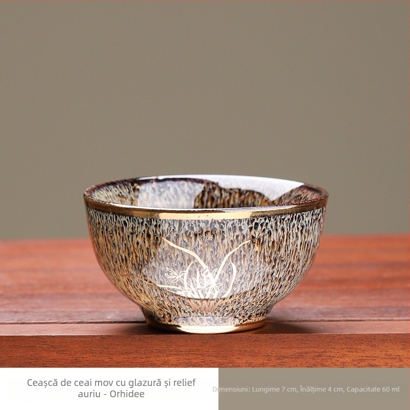 ceașcă de ceai ceramică cu orchidă aurie, mică, de înaltă calitate